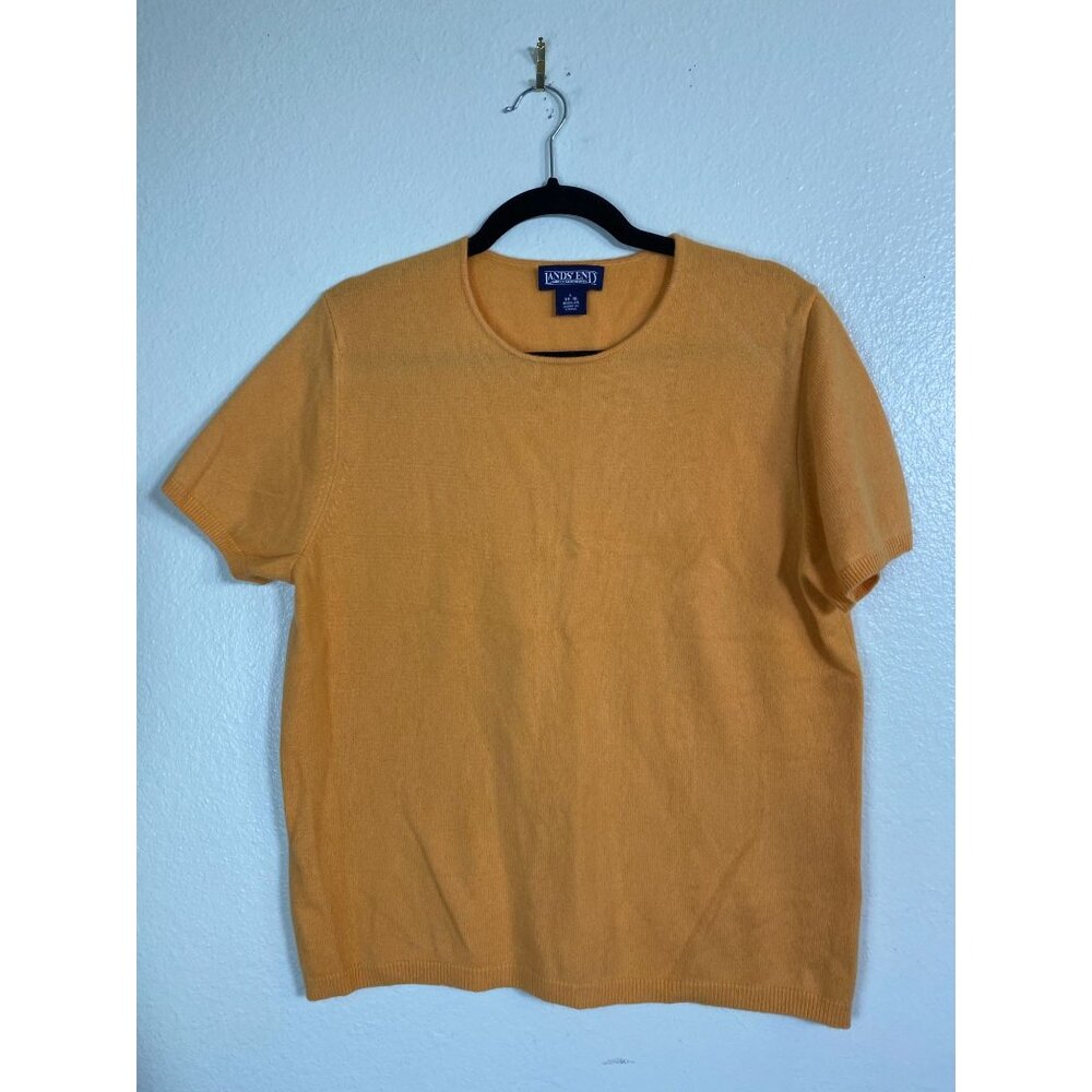 Lands End  Cashmere Short Sleeve Sweater Top Size Large Orange Soft Cozy
